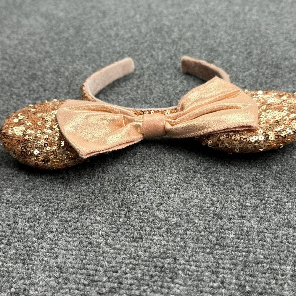 Disney Parks Minnie Mouse Ears Sequin Rose Gold Pink Bow Headband Metallic
